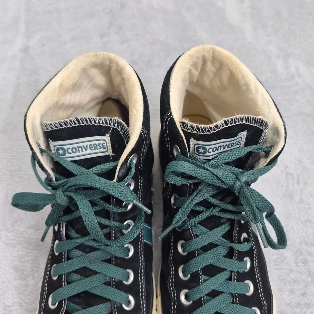 Converse Star Player High Top Black Suede Teal Green Star Chevron Sneakers Men 9